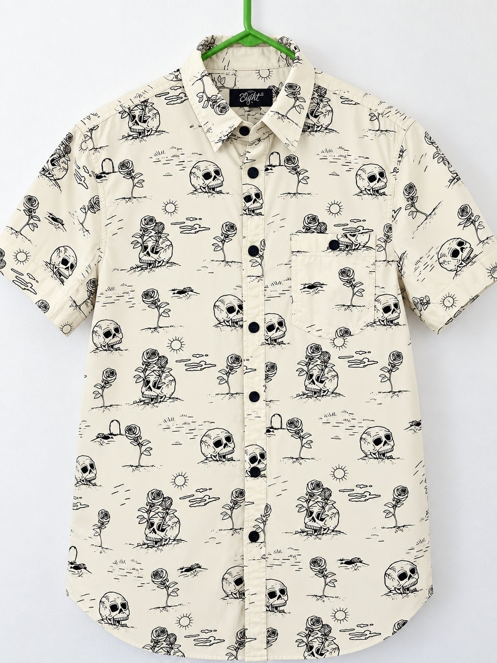Eighty Eight Cream Short-Sleeve Skull & Rose Button-Up Shirt